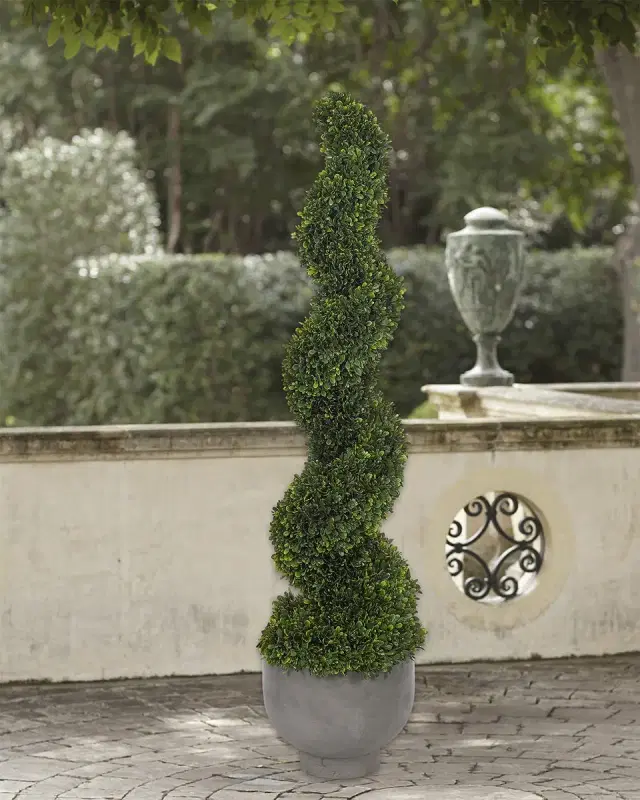 NDI Faux Boxwood Spiral Topiary Plant in Concrete Pot, 54"T