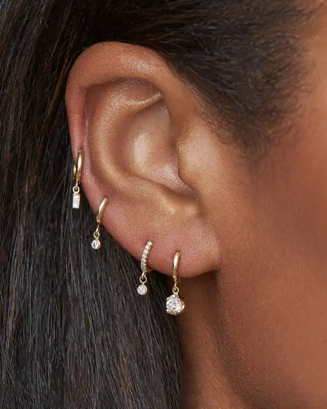 18k Huggie Hoop Diamond Drop Earrings