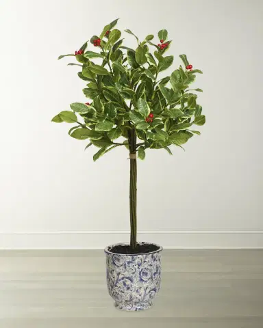 Winward Home 28" Rounded Holly Tree in Ceramic Pot | Thumbnail 1