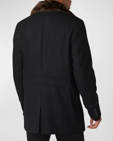 Karl Lagerfeld Paris Men's Wool Peacoat w/ Faux Fur Collar | Thumbnail 2 Karl Lagerfeld Paris Men's Wool Peacoat w/ Faux Fur Collar | Thumbnail 2