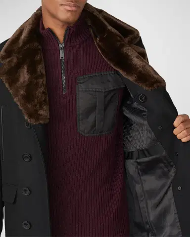 Karl Lagerfeld Paris Men's Wool Peacoat w/ Faux Fur Collar | Thumbnail 3 Karl Lagerfeld Paris Men's Wool Peacoat w/ Faux Fur Collar | Thumbnail 3