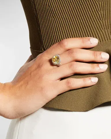 Fantasia by DeSerio Cushion-Cut Center with Micropave Ring, Size 6-8, Canary | Thumbnail 2