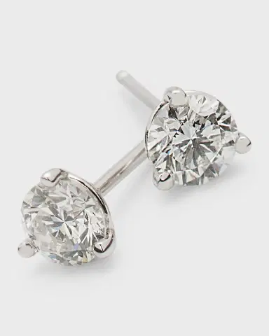 Neiman Marcus Diamonds 18K White Gold 3-Prong Martini Stud Earrings, 0.48tcw | Thumbnail 3