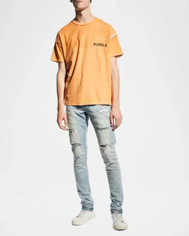 PURPLE Men's Distressed Light-Wash Paint Jeans | Thumbnail 2