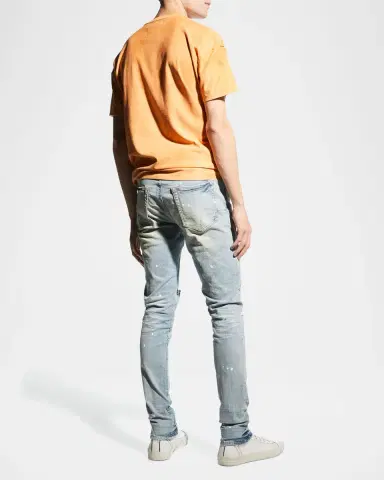 PURPLE Men's Distressed Light-Wash Paint Jeans | Thumbnail 3