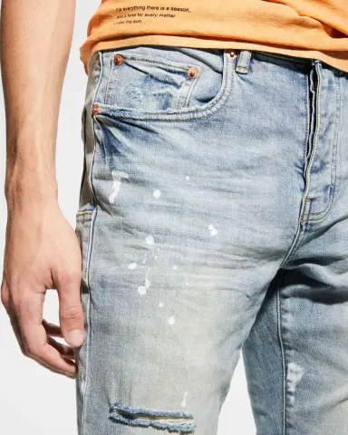 PURPLE Men's Distressed Light-Wash Paint Jeans | Thumbnail 5