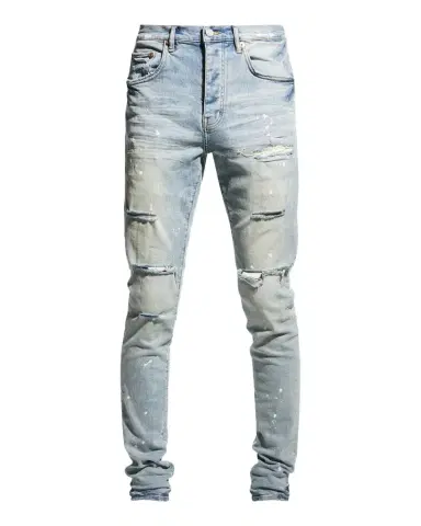 PURPLE Men's Distressed Light-Wash Paint Jeans | Thumbnail 1