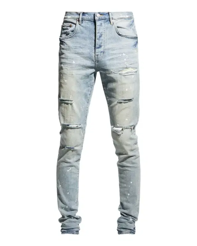 Men 's Distressed Light-Wash Paint Jeans