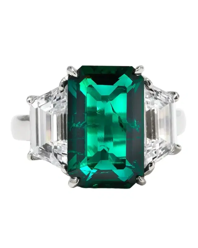 Emerald-Cut Center with Trapezoid Sides Ring, Size 6-8, Emerald