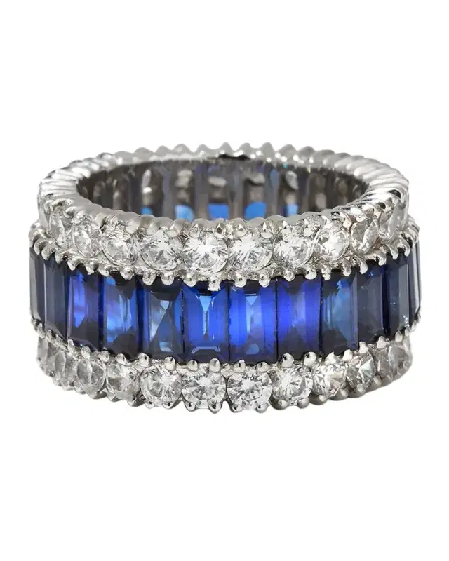 All-Around Baguettes and Rounds Ring, Size 6-8, Blue