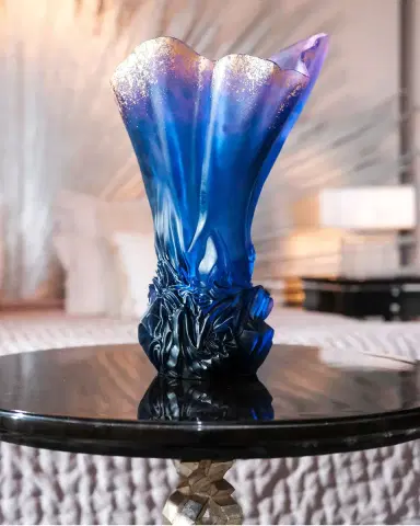 Daum Croisiere Large Midnight Blue Gilded Draped Vase | Thumbnail 2
