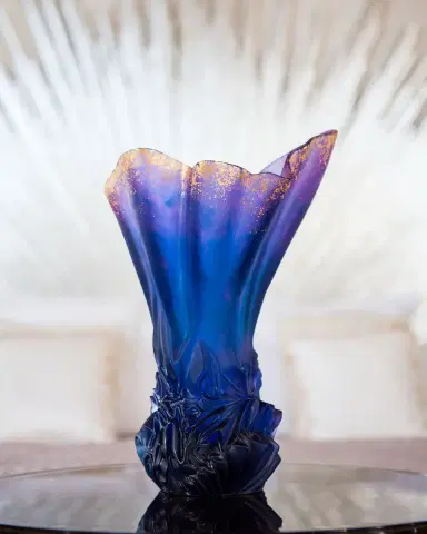 Daum Croisiere Large Midnight Blue Gilded Draped Vase | Thumbnail 3