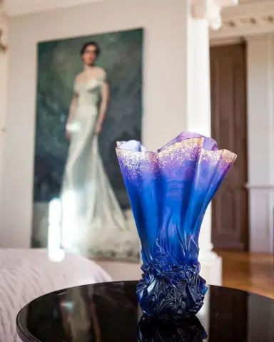 Daum Croisiere Large Midnight Blue Gilded Draped Vase | Thumbnail 4