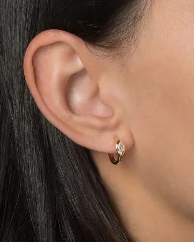 Zoe Lev Jewelry 14K Gold Huggie Earrings with Marquis Diamond | Thumbnail 1 Zoe Lev Jewelry 14K Gold Huggie Earrings with Marquis Diamond | Thumbnail 1