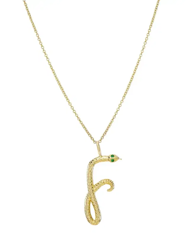 14K Gold Snake Initial Necklace