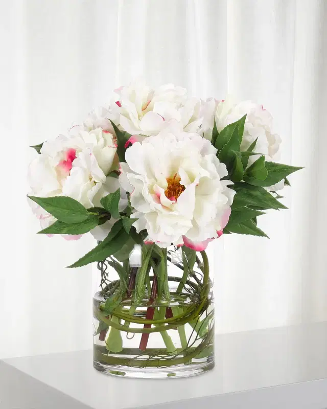 NDI Peony Faux-Floral Arrangement in Glass Vase, 12wx12dx11h