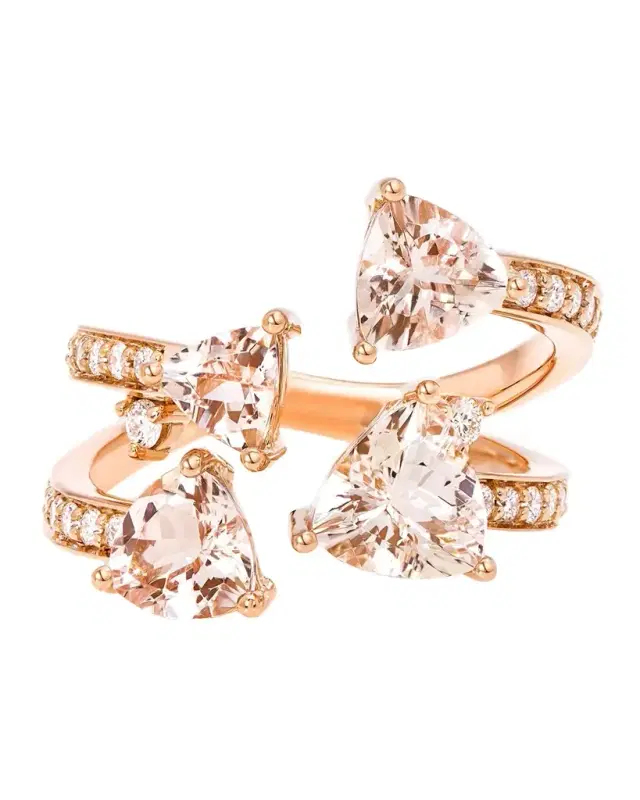 18K Mirage Pink Gold Ring with VS/GH Diamonds and Four Rose Morganite