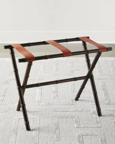 Gate House Furniture Bamboo Inspired Luggage Rack with Leather Straps | Thumbnail 3 Gate House Furniture Bamboo Inspired Luggage Rack with Leather Straps | Thumbnail 3