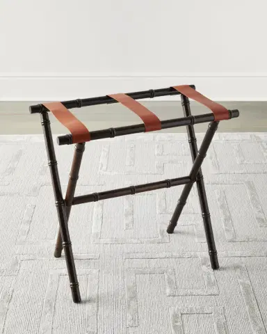 Gate House Furniture Bamboo Inspired Luggage Rack with Leather Straps | Thumbnail 1 Gate House Furniture Bamboo Inspired Luggage Rack with Leather Straps | Thumbnail 1