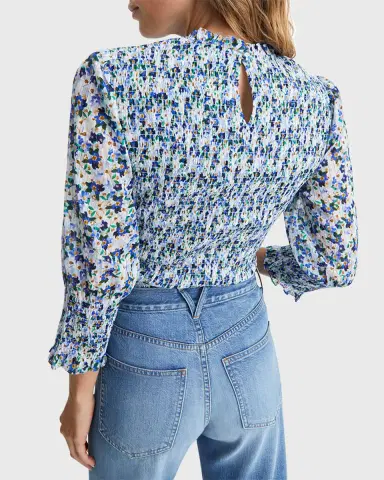 Veronica Beard Kali Floral Smocked Three-Quarter Sleeve Top | Thumbnail 3 Veronica Beard Kali Floral Smocked Three-Quarter Sleeve Top | Thumbnail 3