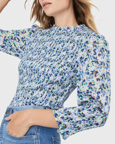Veronica Beard Kali Floral Smocked Three-Quarter Sleeve Top | Thumbnail 4 Veronica Beard Kali Floral Smocked Three-Quarter Sleeve Top | Thumbnail 4