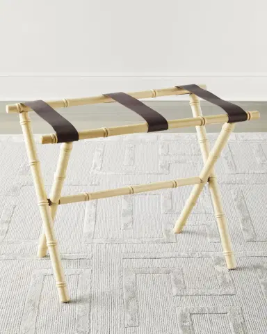 Gate House Furniture Bamboo Inspired Luggage Rack with Leather Straps | Thumbnail 3 Gate House Furniture Bamboo Inspired Luggage Rack with Leather Straps | Thumbnail 3