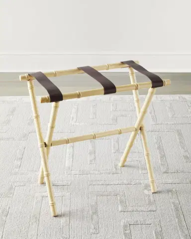 Gate House Furniture Bamboo Inspired Luggage Rack with Leather Straps | Thumbnail 1 Gate House Furniture Bamboo Inspired Luggage Rack with Leather Straps | Thumbnail 1