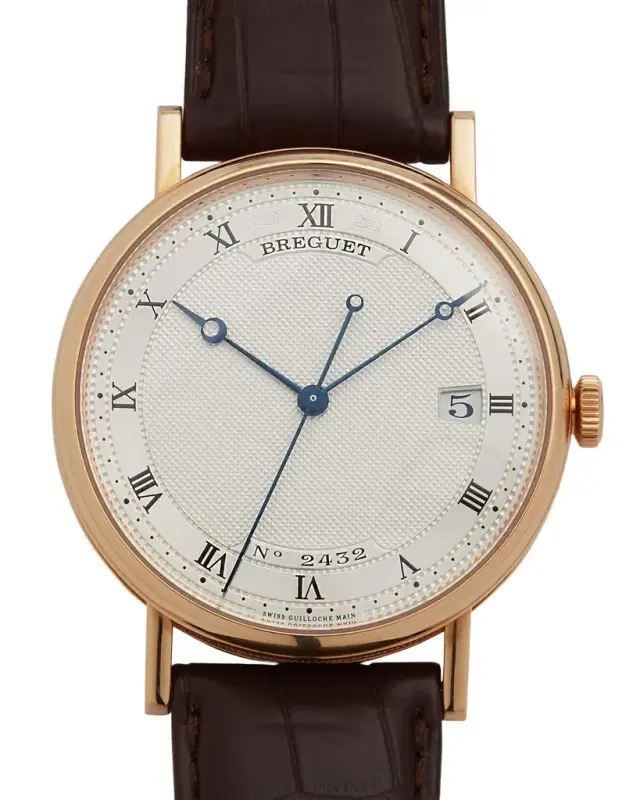 Breguet Rose Gold Classique Silver Dial Watch with Leather Strap