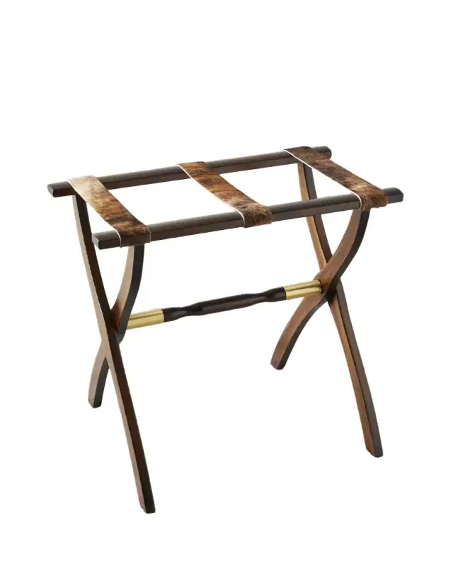 Gate House Furniture Wood Contour Leg Luggage Rack with Metal Accents