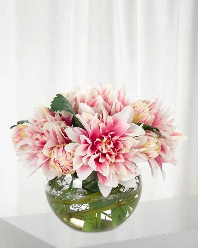 NDI Dahlia Faux-Floral Arrangement in Glass Bubble, 10wx10dx9h