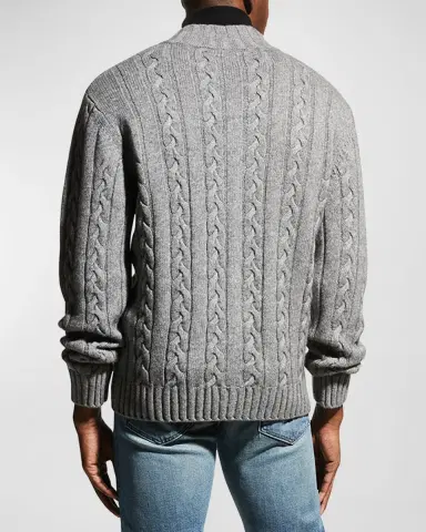 Neiman Marcus Men's Merino Wool-Cashmere Full-Zip Cable Sweater | Thumbnail 3 Neiman Marcus Men's Merino Wool-Cashmere Full-Zip Cable Sweater | Thumbnail 3