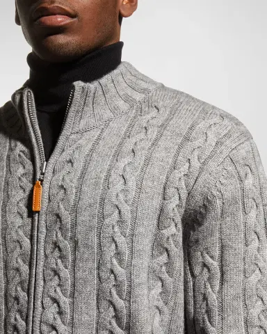 Neiman Marcus Men's Merino Wool-Cashmere Full-Zip Cable Sweater | Thumbnail 5 Neiman Marcus Men's Merino Wool-Cashmere Full-Zip Cable Sweater | Thumbnail 5