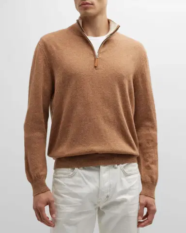 Neiman Marcus Men's Wool-Cashmere 1/4-Zip Sweater | Thumbnail 3 Neiman Marcus Men's Wool-Cashmere 1/4-Zip Sweater | Thumbnail 3