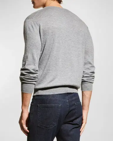 Neiman Marcus Men's Extra Lightweight Wool-Cashmere V-Neck Sweater | Thumbnail 2 Neiman Marcus Men's Extra Lightweight Wool-Cashmere V-Neck Sweater | Thumbnail 2
