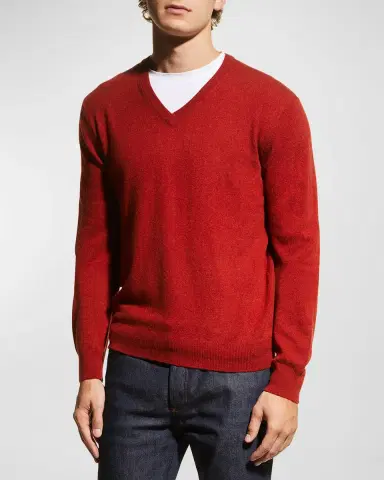 Neiman Marcus Men's Wool-Cashmere Knit V-Neck Sweater | Thumbnail 3