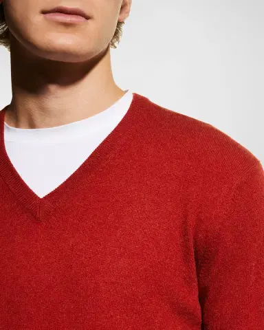Neiman Marcus Men's Wool-Cashmere Knit V-Neck Sweater | Thumbnail 4