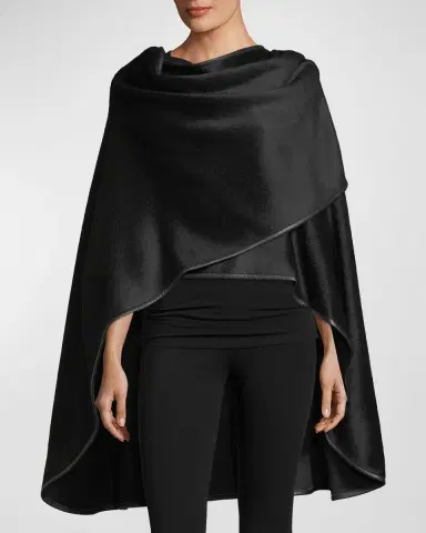 Sofia Cashmere Baby Alpaca Cape w/ Leather Trim | Thumbnail 2