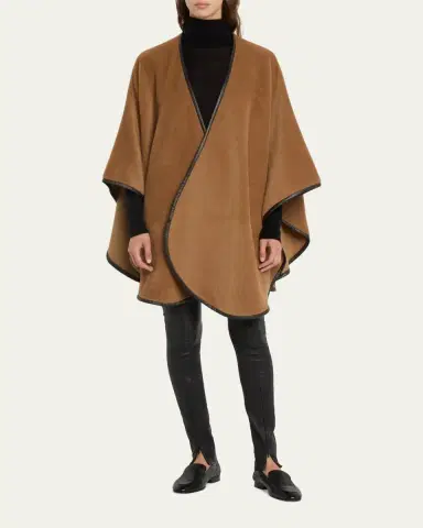 Sofia Cashmere Baby Alpaca Cape w/ Leather Trim | Thumbnail 4