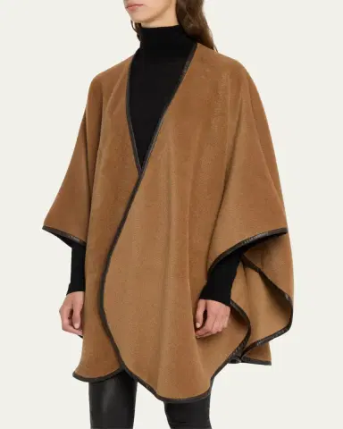 Sofia Cashmere Baby Alpaca Cape w/ Leather Trim | Thumbnail 6