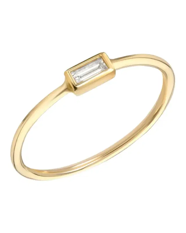 14k Gold Diamond Baguette Ring, Size 6-7