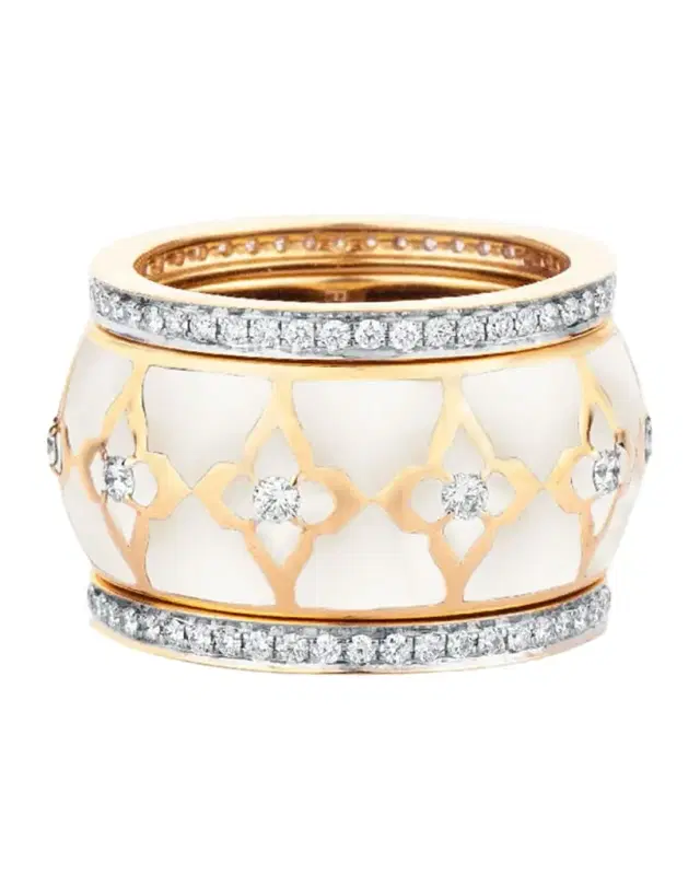 18K Yellow Gold Atlas White Rings, Set of 3, Size 7