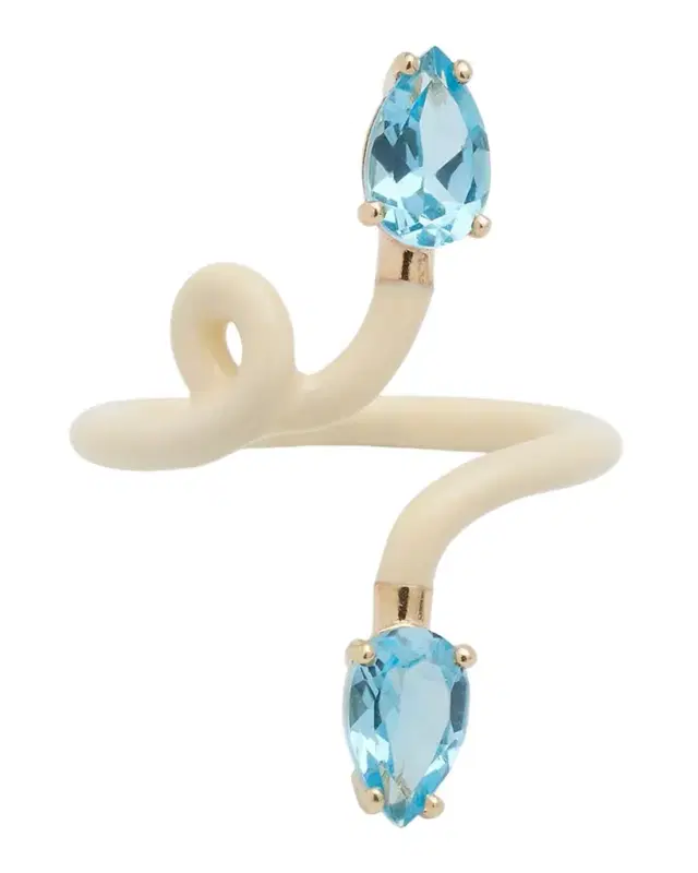 B Double Vine Enamel Ring with Drop Cut Topaz