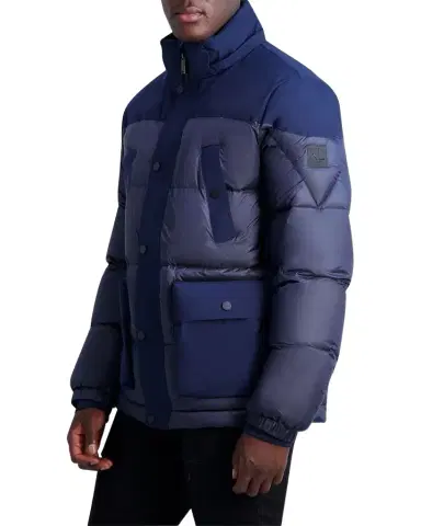 Karl Lagerfeld Paris Men's Fabric-Blocked Down Coat | Thumbnail 1 Karl Lagerfeld Paris Men's Fabric-Blocked Down Coat | Thumbnail 1