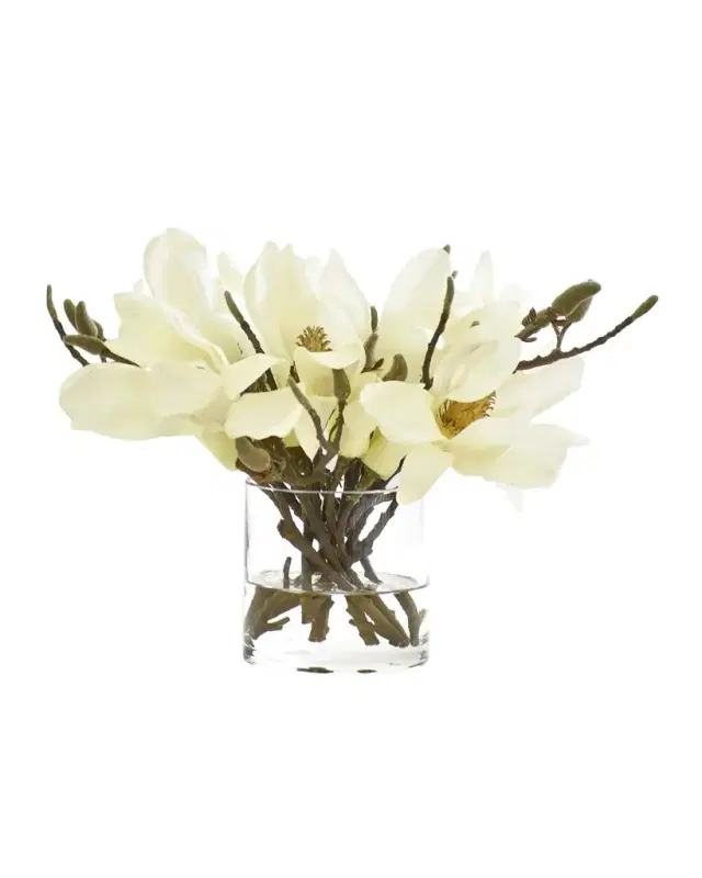 NDI Magnolia Floral Arrangements in Glass Vases, Set of 2