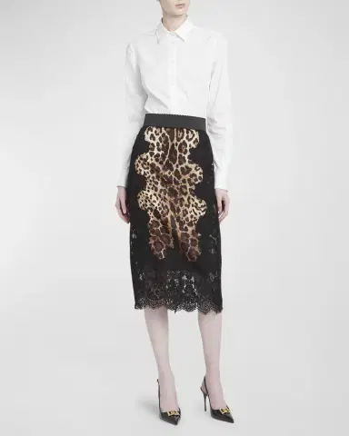 Dolce & Gabbana Leopard-Print Insert Lace Midi Skirt | Thumbnail 2 Dolce & Gabbana Leopard-Print Insert Lace Midi Skirt | Thumbnail 2