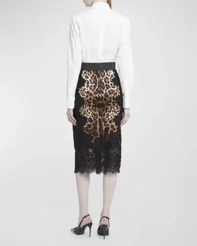 Dolce & Gabbana Leopard-Print Insert Lace Midi Skirt | Thumbnail 3 Dolce & Gabbana Leopard-Print Insert Lace Midi Skirt | Thumbnail 3