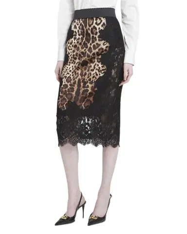 Dolce & Gabbana Leopard-Print Insert Lace Midi Skirt | Thumbnail 1 Dolce & Gabbana Leopard-Print Insert Lace Midi Skirt | Thumbnail 1
