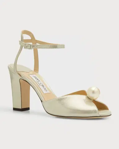 Jimmy Choo Sacaria Metallic Pearly-Stud Peep Pumps | Thumbnail 3
