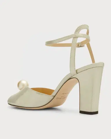 Jimmy Choo Sacaria Metallic Pearly-Stud Peep Pumps | Thumbnail 4