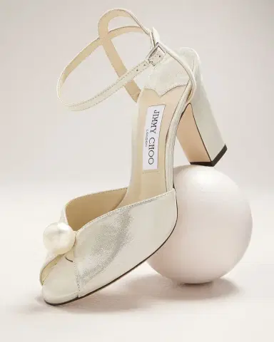Jimmy Choo Sacaria Metallic Pearly-Stud Peep Pumps | Thumbnail 5